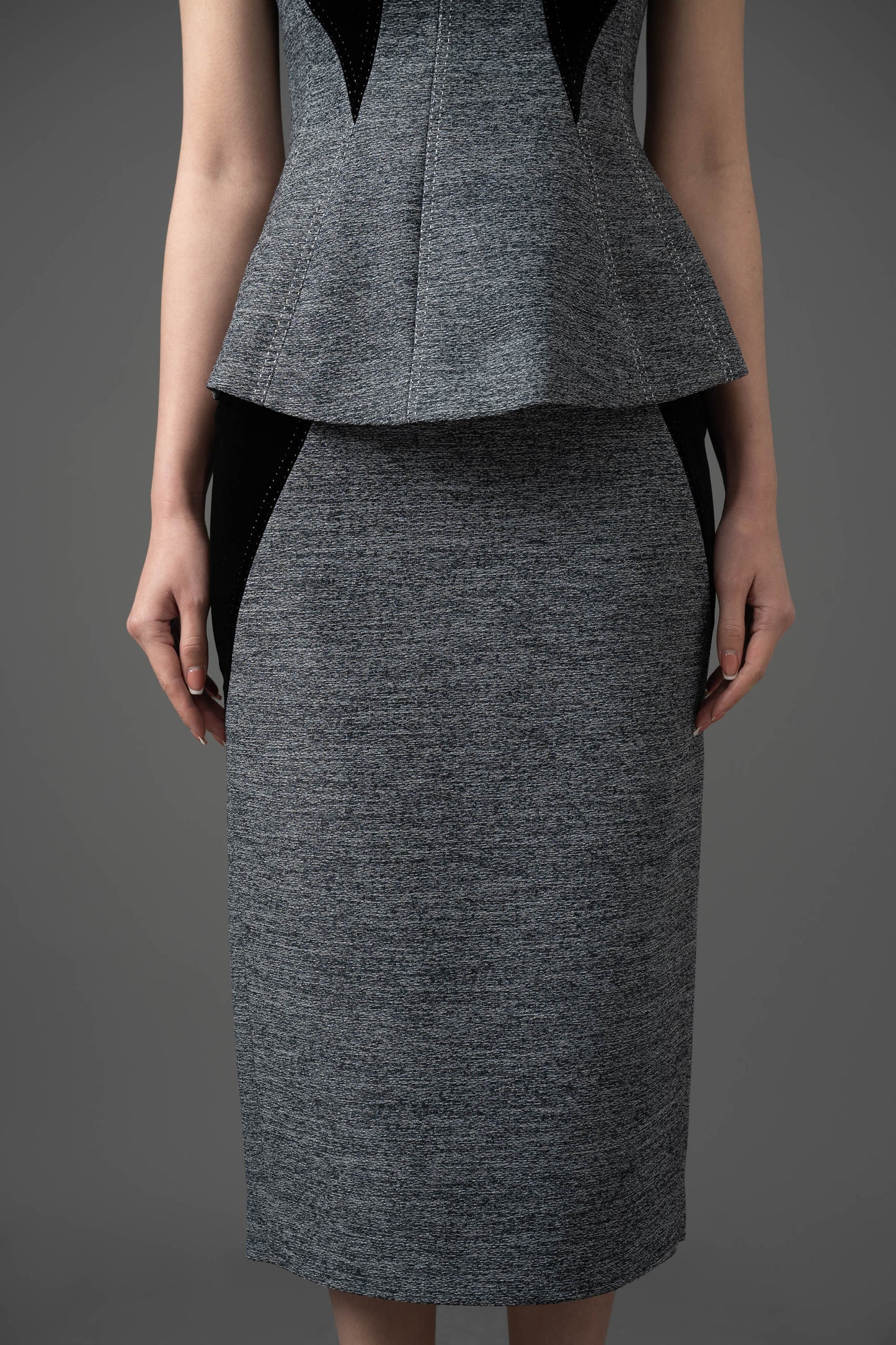 Tweed and Gabardine Structured Vest and Pencil Skirt Set