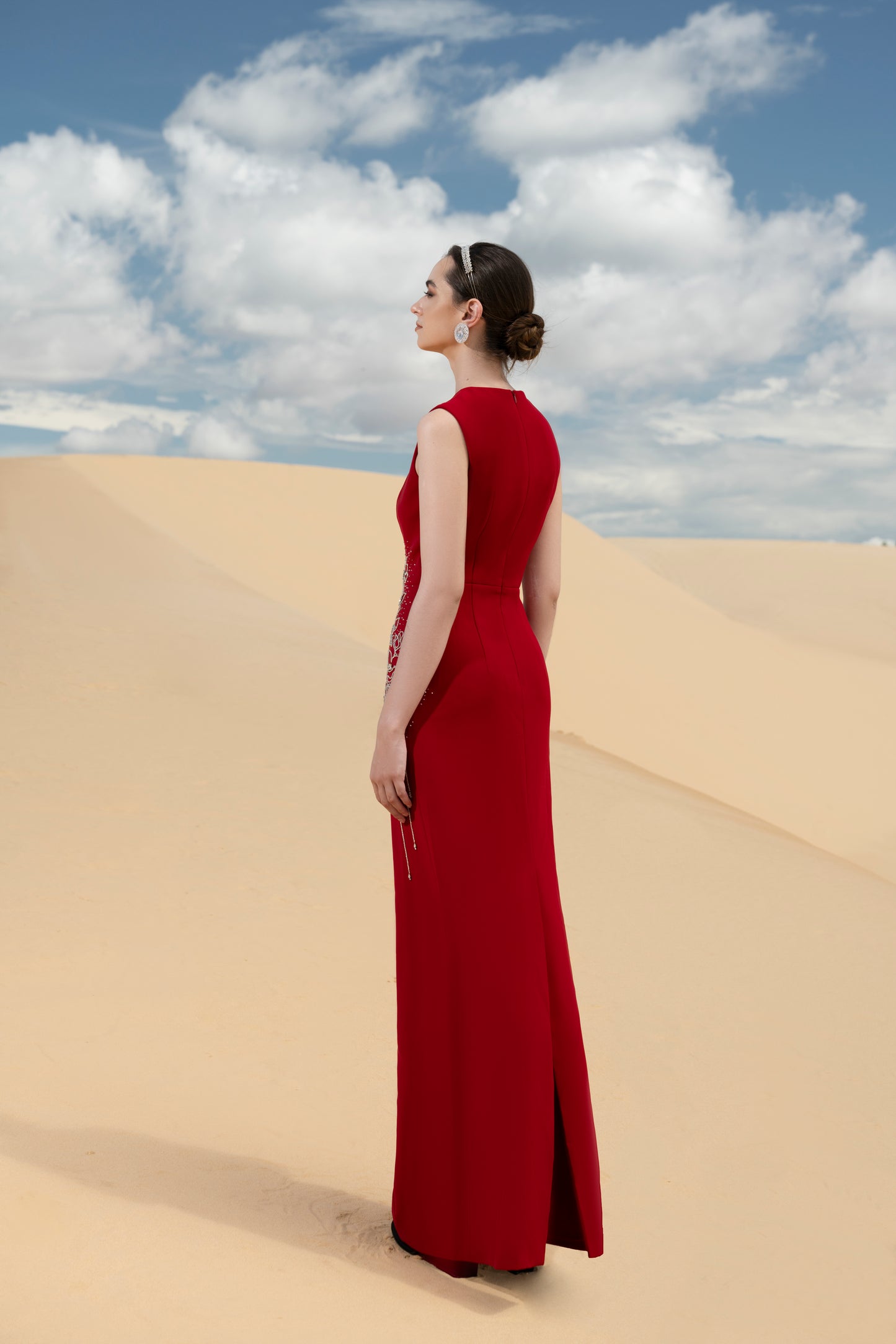 Red Maxi Dress with Floral Embroidery for Formal Events