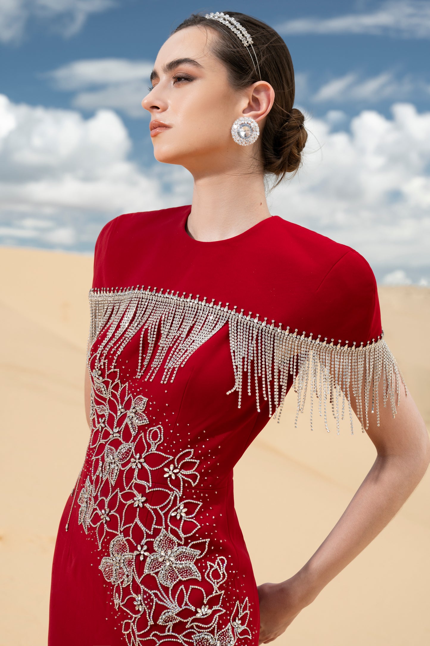 Red Maxi Dress with Floral Embroidery for Formal Events