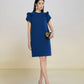Royal Blue Short Sleeve Shift Dress with Ruffle Details for Women