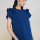 Royal Blue Short Sleeve Shift Dress with Ruffle Details for Women