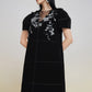 Black Floral Embroidered Mesh Panel Shift Dress