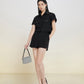 Black Embellished Cropped Button-Up Jacket and High-Waisted Shorts Set