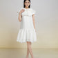 White Textured A-Line Dress with Oversized Bow Collar