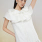 White Textured A-Line Dress with Oversized Bow Collar