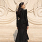 Black Peplum Blazer and Midi Skirt Set