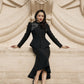 Black Peplum Blazer and Midi Skirt Set