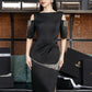 Black Cold-Shoulder Midi Dress with Pearl Embellishments