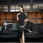 Black Cold-Shoulder Midi Dress with Pearl Embellishments