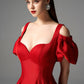 Red Off-the-Shoulder Puff Sleeve Midi Dress
