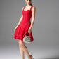 Red Fit and Flare Cocktail Dress with Embellished Straps