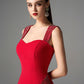 Red Fit and Flare Cocktail Dress with Embellished Straps