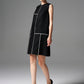 Sleeveless Black Shift Dress with Geometric White Stitch Detailing
