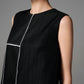 Sleeveless Black Shift Dress with Geometric White Stitch Detailing