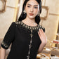 Black Pearl Embellished Midi Dress with Half Sleeves