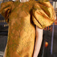 Gold Brocade A-Line Mini Dress with Puff Sleeves