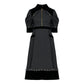 Gabardine & Velvet Black Midi Dress with Puff Sleeves and Zipper Front
