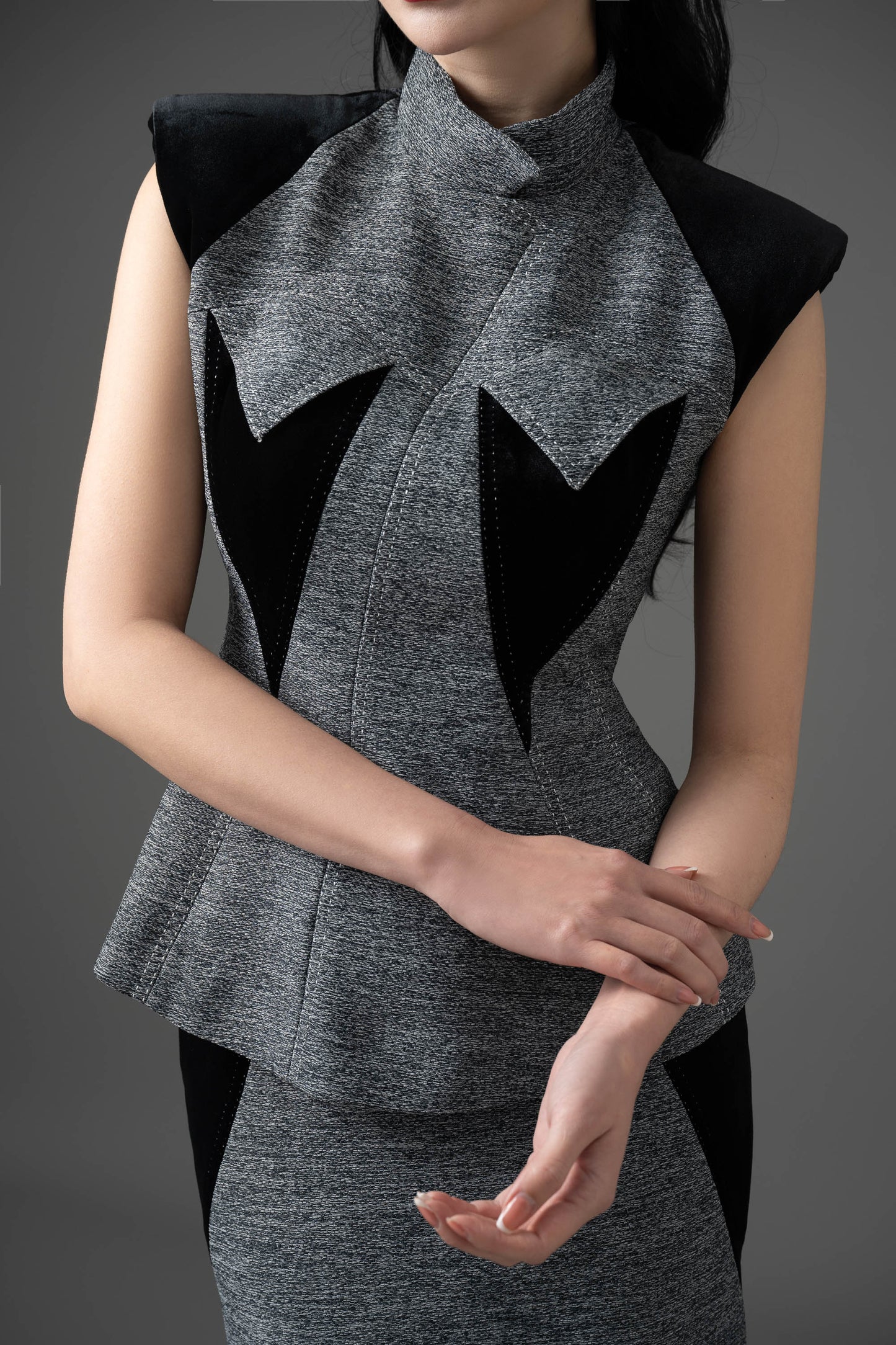 Tweed and Gabardine Structured Vest and Pencil Skirt Set